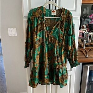 Farm Rio anthropology size small dress green and brown animal print